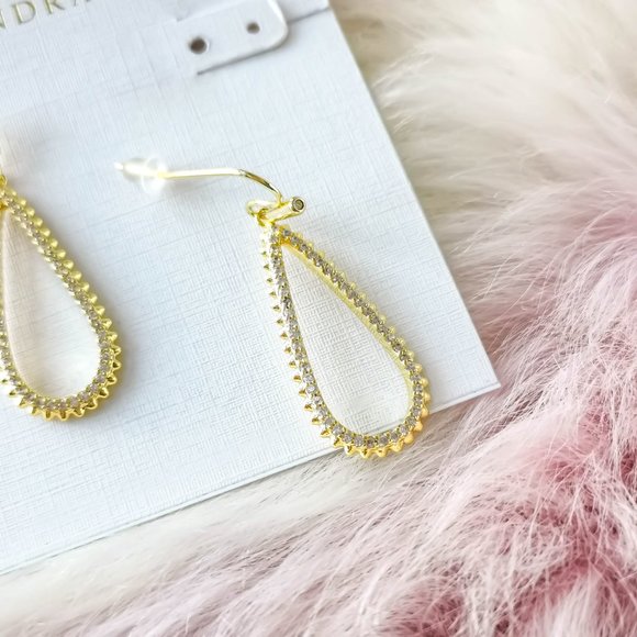 Kendra Scott Gold Payton White Crystal Small Open Frame Earrings - Picture 3 of 3